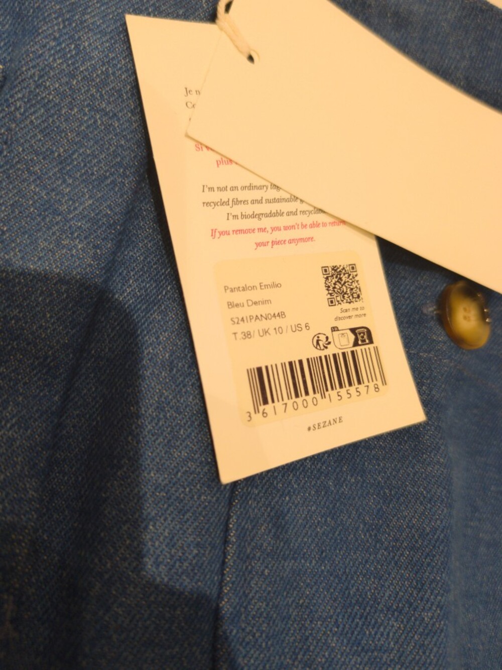 Sezane Emilio Blue Denim 38 NWT - Picture 3 of 6